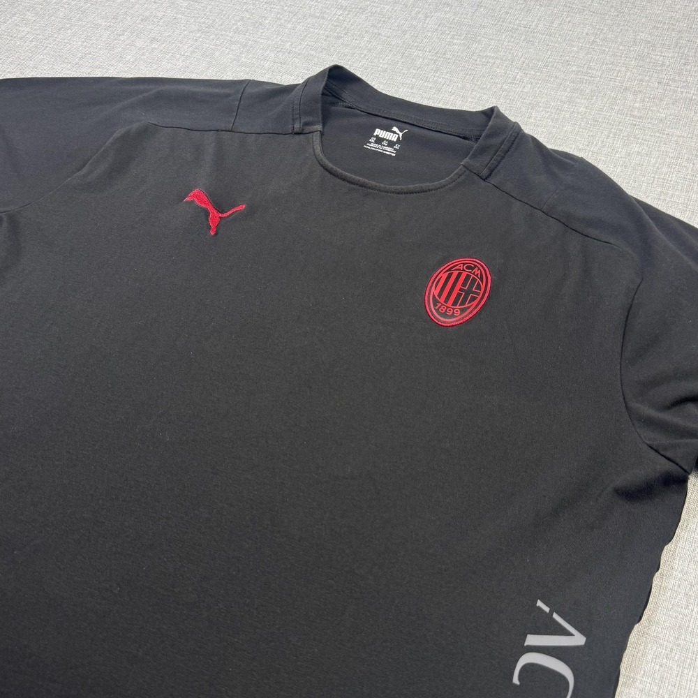 PUMA AC Milan‎ T-Shirt Mens 2XL Black Soccer Logo Crest Side Print Crewneck
